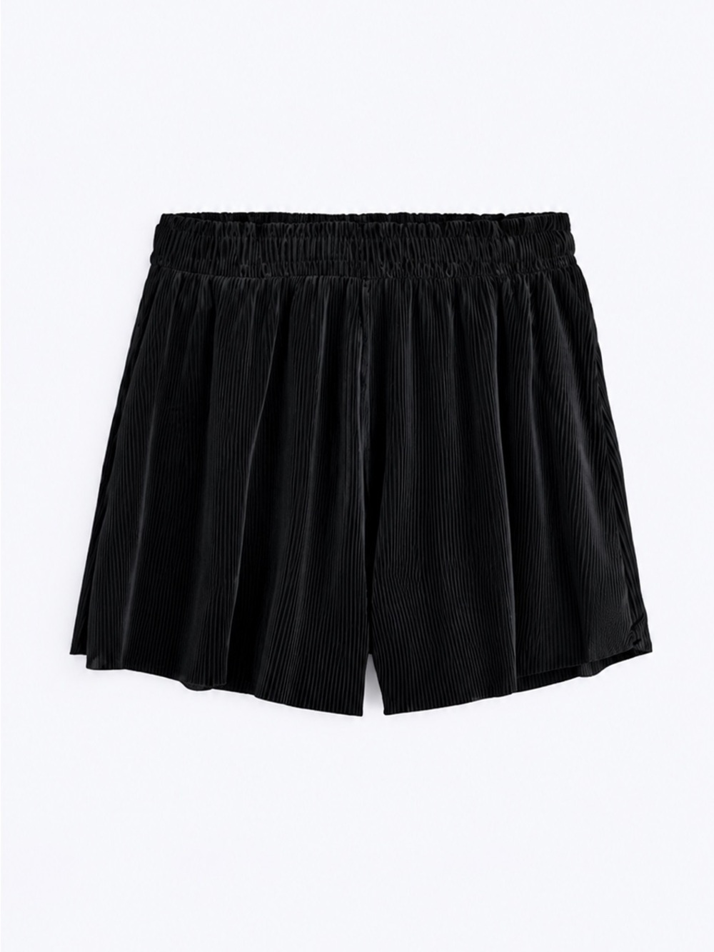 Zara Black Pleated Elastic-Waist Shine Shorts